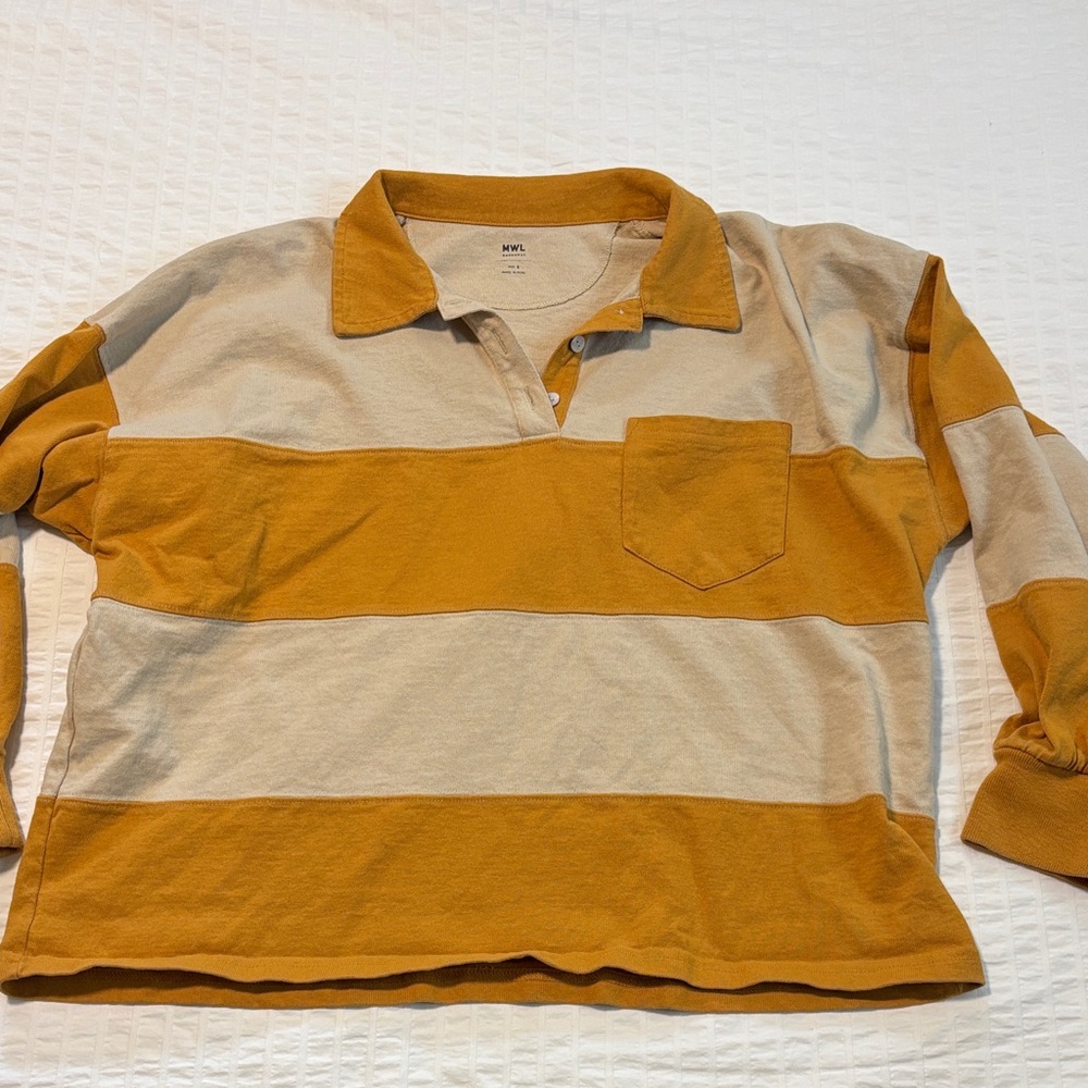 Madewell Mustard and Cream Striped Long Sleeve Tee